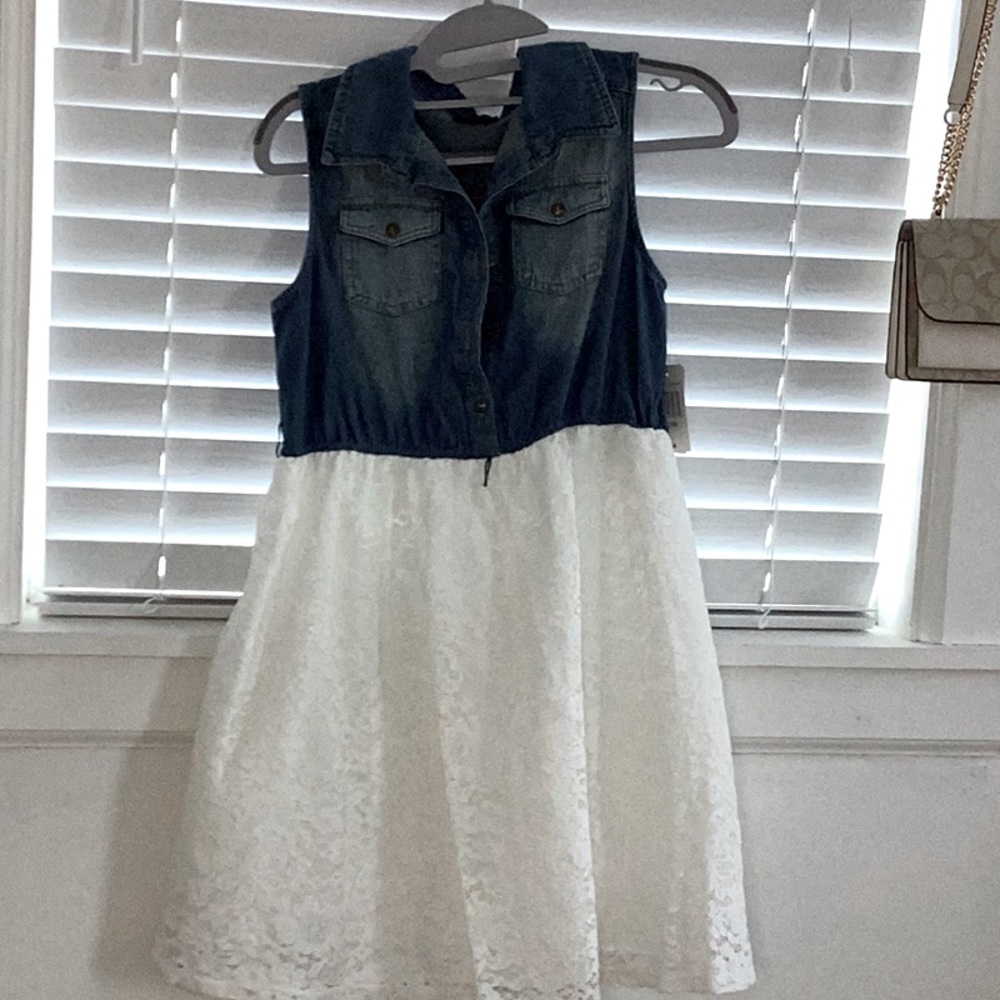 Denim blue white dress💙